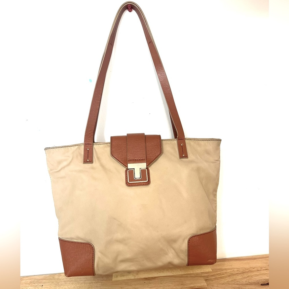 Tory Burch Tan Nylon & Leather Trim Tote Bag
